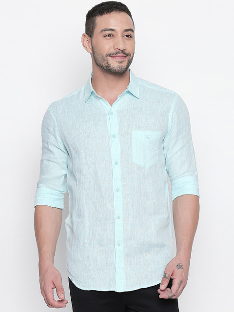 

Mufti Men Turquoise Blue Slim Fit Solid Casual Linen Shirt