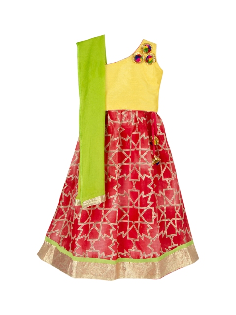 

KID1 Girls Yellow & Red Embroidered Ready to Wear Lehenga & Blouse with Dupatta