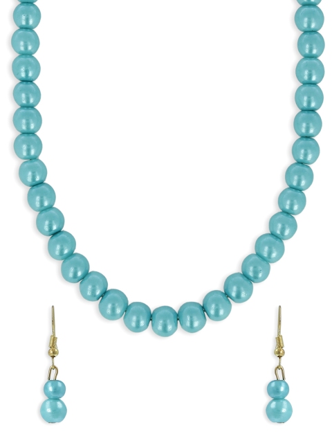 

AKSHARA Girls Blue & Gold-Toned Beaded Handcrafted Jewellery Set