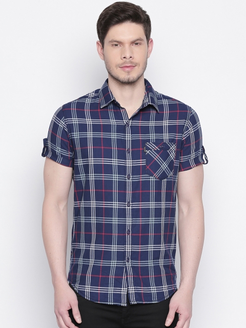 

Mufti Men Navy Blue & White Slim Fit Checked Casual Shirt