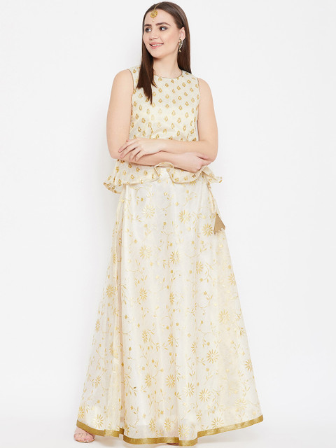 

studio rasa Off-White & Gold-Toned Ready to Wear Lehenga with Blouse
