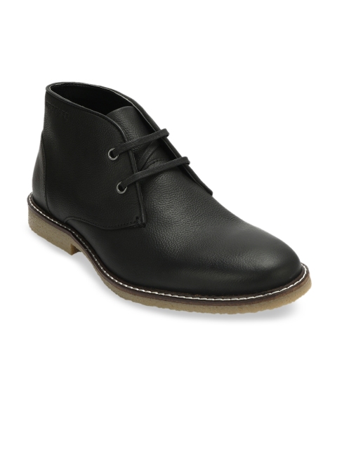 

Red Tape Men Black Solid Leather Mid-Top Leather Flat Boots
