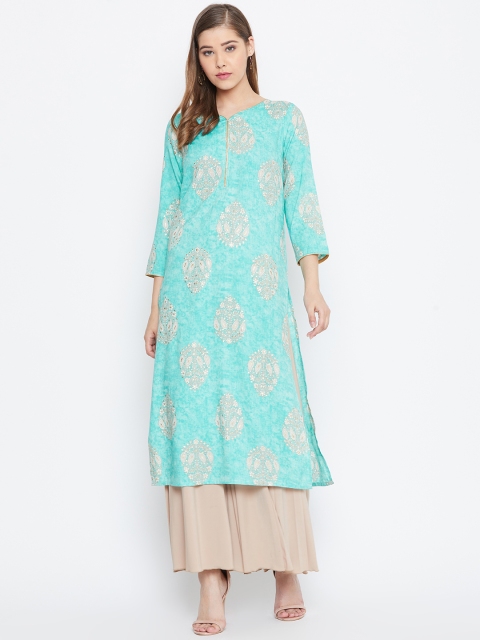 

Be Indi Women Blue & White Printed Straight Kurta