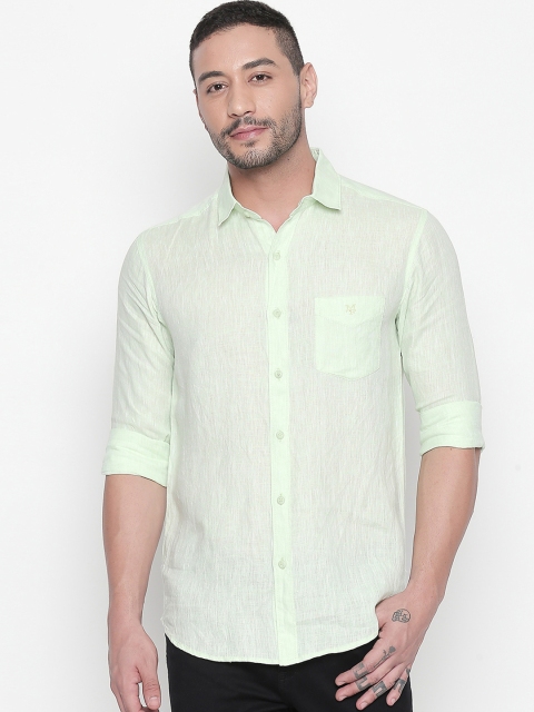

Mufti Men Green Slim Fit Solid Casual Linen Shirt