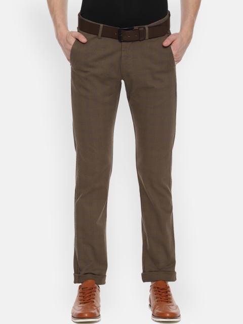 

Allen Solly Men Brown & Blue Slim Fit Checked Regular Trousers