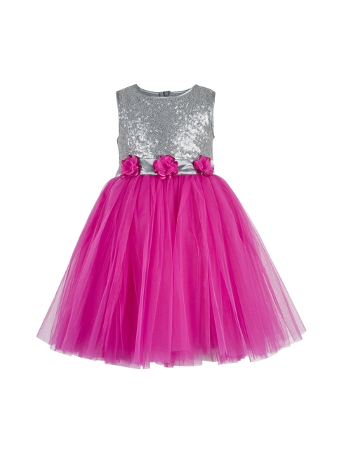 

Toy Balloon kids Girls Pink & Silver-Coloured Embellished Fit and Flare Dress