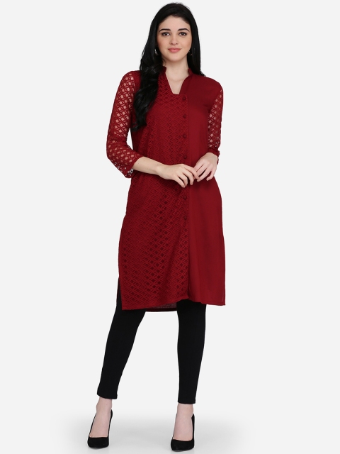 

Ojjasvi Women Maroon Woven Design Straight Kurta
