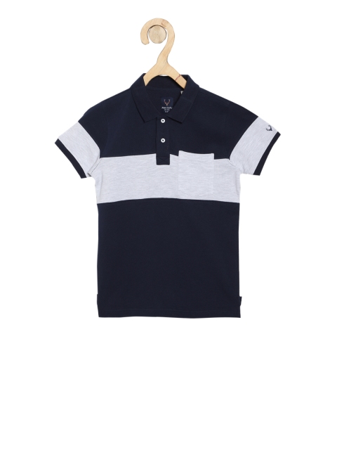 Allen Solly Junior Boys Navy Blue & Grey Colourblocked Polo Collar T-shirt