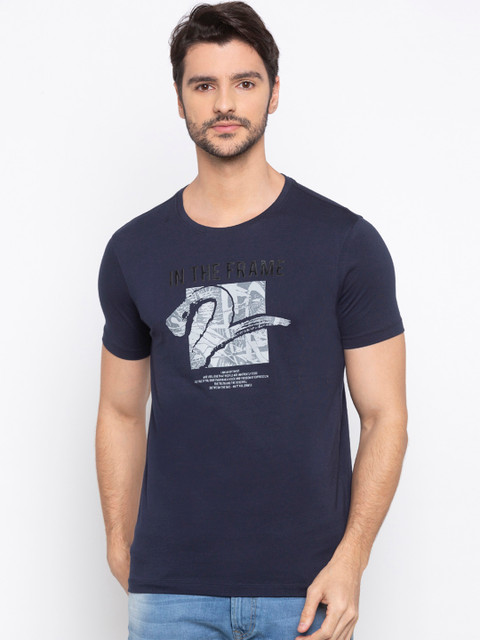 

SPYKAR Men Navy Blue Printed Round Neck T-shirt