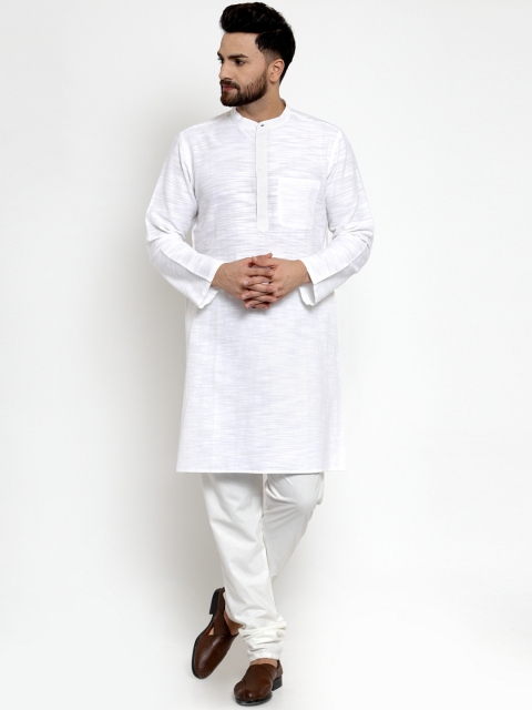 

NEUDIS Men White Solid Handloom Straight Kurta