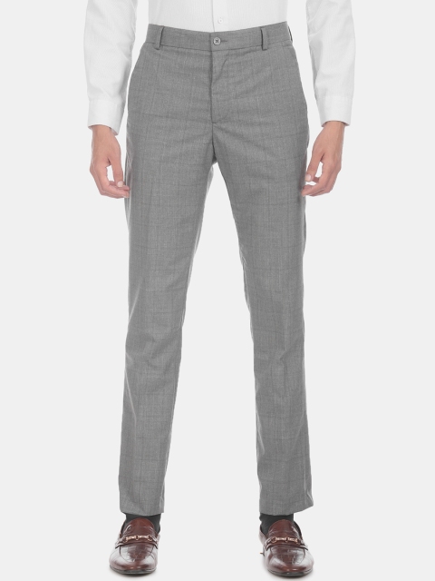 

Excalibur Men Grey Slim Fit Checked Regular Trousers