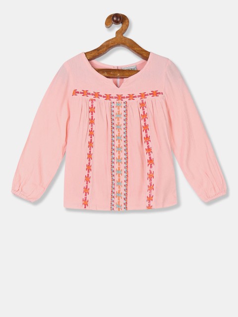 

Cherokee Girls Peach-Coloured Embellished Top