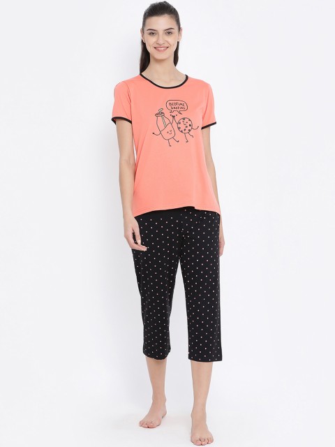 

Kanvin Women Orange & Black Printed Night suit