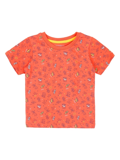 

Pantaloons Baby Boys Coral Orange Printed Round Neck T-shirt