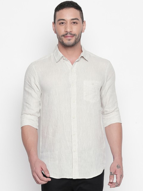 

Mufti Men Beige Slim Fit Solid Casual Linen Shirt