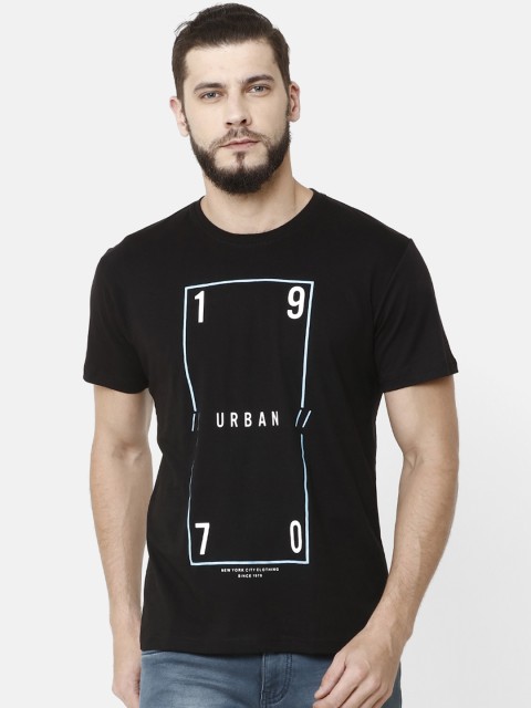 

ELEGANCE Men Black Printed Round Neck T-shirt