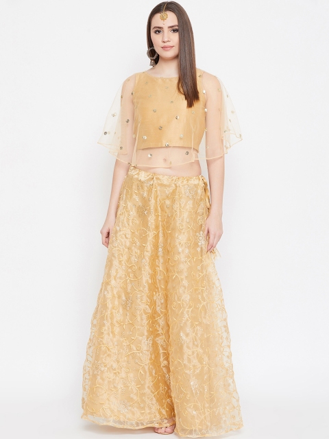 

studio rasa Gold-Toned Ready to Wear Organza Embroidered Lehenga with Blouse