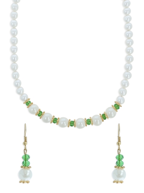

AKSHARA Girls White & Green Beaded Handcrafted Jewellery Set