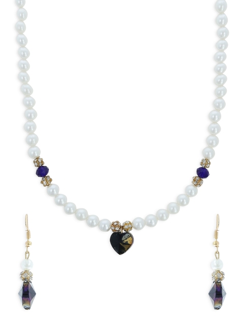 

AKSHARA Girls White & Blue Beaded Stone-Studded Handcrafted Jewellery Set