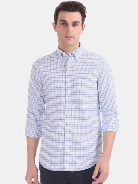 

GANT Men White & Blue Regular Fit Checked Casual Shirt