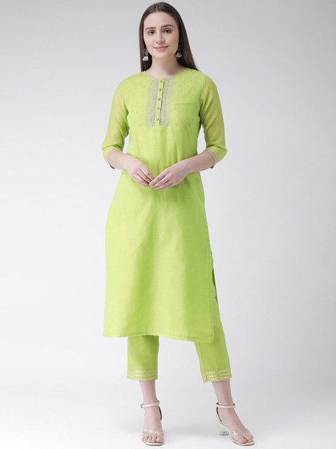 

Aayna Women Green Embroidered Kurta with Trousers