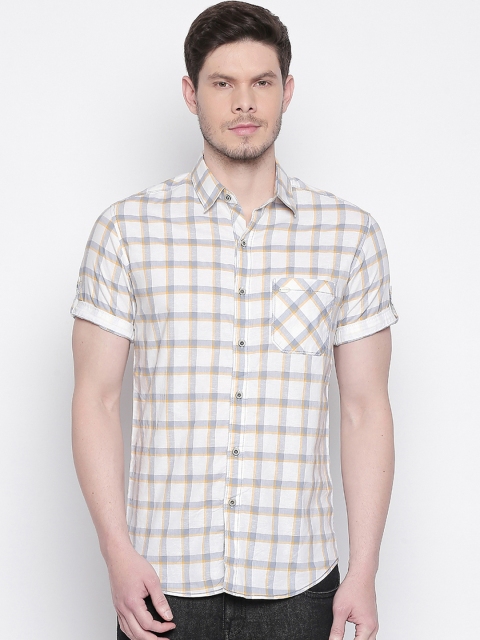 

Mufti Men White & Grey Slim Fit Checked Casual Shirt