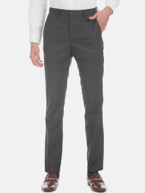 

Excalibur Men Grey Slim Fit Checked Formal Trousers