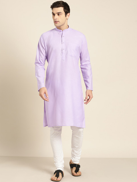 

SOJANYA Men Lavender & White Solid Kurta with Churidar