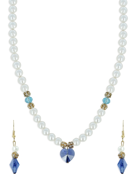 

AKSHARA Girls White & Blue Beaded Handcrafted Jewellery Set