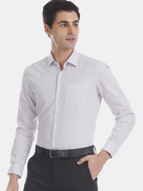 

Excalibur Men White & Purple Slim Fit Checked Formal Shirt