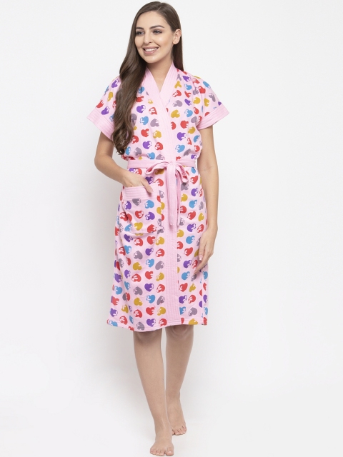 

Secret Wish Women Pink & Blue Printed Bath Robe