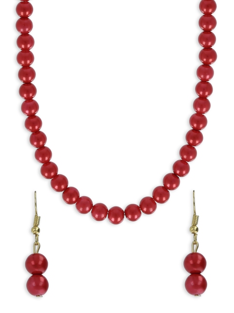 

AKSHARA Girls Gold-Toned & Red Beaded Handcrafted Jewellery Set