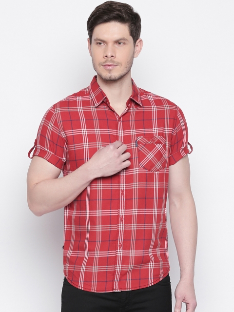 

Mufti Men Red & White Slim Fit Checked Casual Shirt
