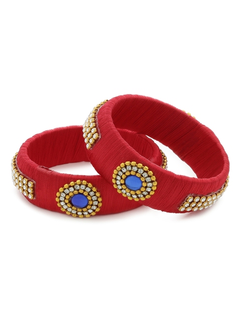 

AKSHARA Girls Set of 2 Red & White Stone-Studded Handcrafted Silk Thread Bangles