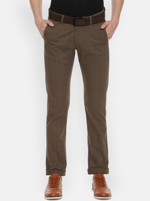 

Allen Solly Men Brown & Blue Slim Fit Checked Regular Trousers