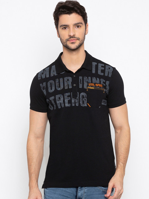 

SPYKAR Men Black Printed Polo Collar T-shirt