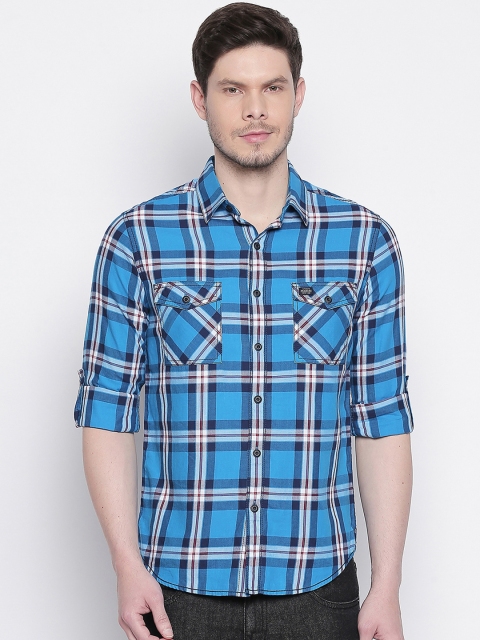 

Mufti Men Blue & White Slim Fit Checked Casual Shirt