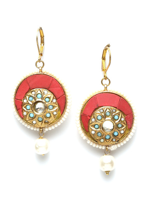 

DUGRISTYLE Gold-Plated Contemporary Drop Earrings, Red