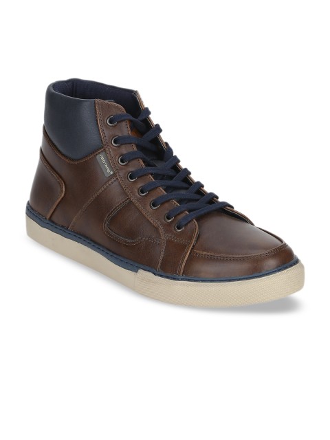 

Red Tape Men Coffee Brown & Navy Blue Colourblocked High-Top Sneakers