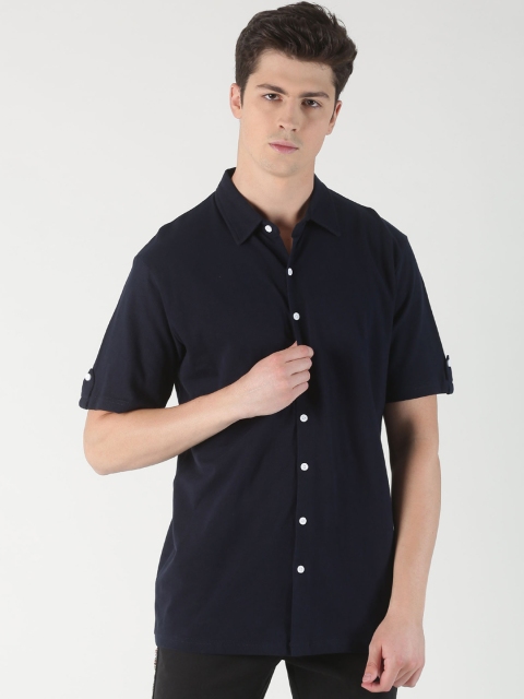 

Blue Saint Men Navy Blue Regular Fit Solid Casual Shirt