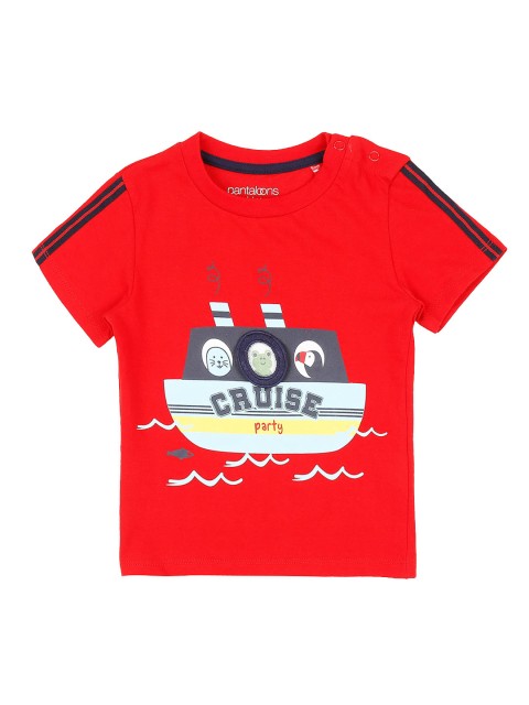 

Pantaloons Baby Boys Red Printed Round Neck Pure Cotton T-shirt