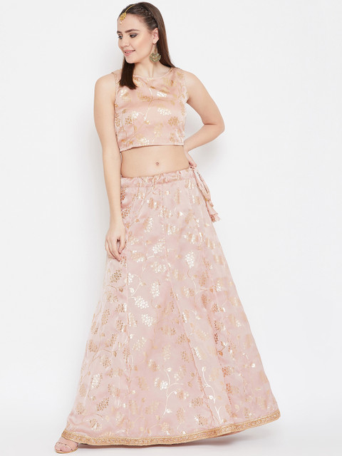 

studio rasa Pink Satin Foil Printed Ready to Wear Lehenga with Blouse