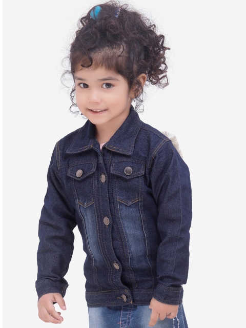 

LilPicks Girls Blue Printed Denim Jacket