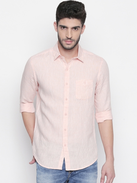 

Mufti Men Pink Slim Fit Solid Casual Linen Shirt