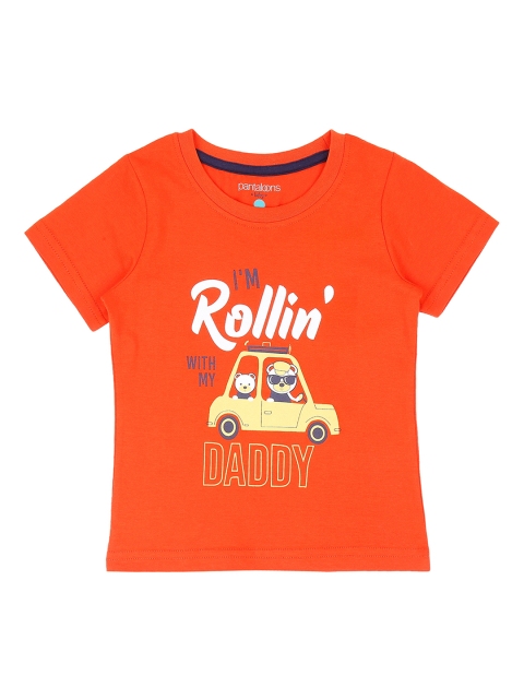 Pantaloons Baby Boys Orange Printed Round Neck Pure Cotton T-shirt
