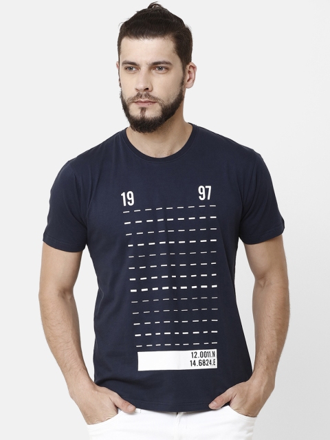

ELEGANCE Men Navy Blue Printed Round Neck T-shirt