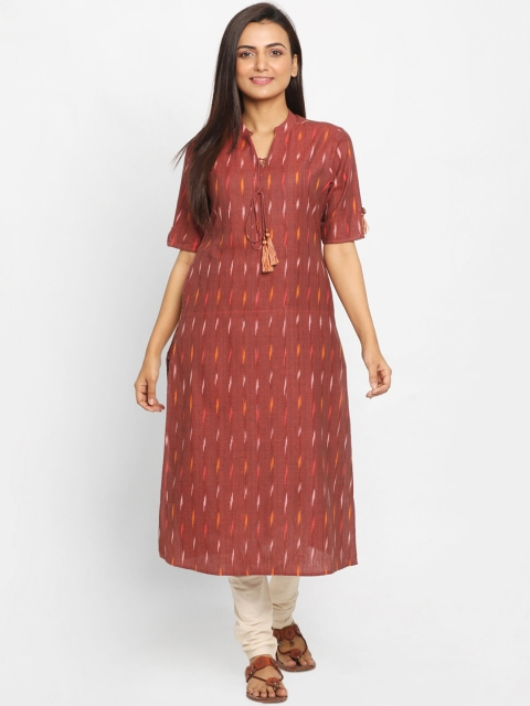 

Nakshi Women Maroon Woven Design Straight Kurta