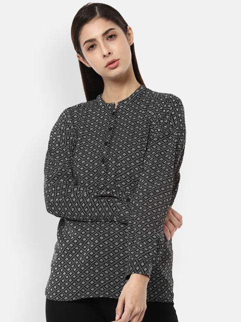 

Van Heusen Woman Black & Grey Printed Casual Shirt