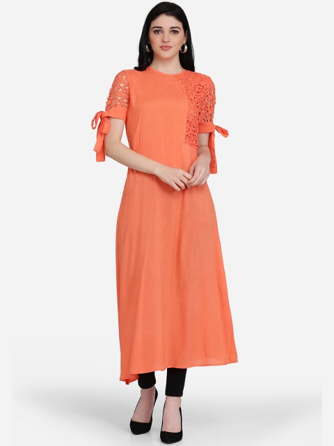 

Ojjasvi Women Coral Orange Solid A-Line Kurta
