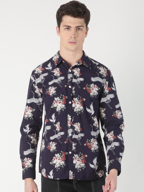 

Blue Saint Men Navy Blue Regular Fit Printed Casual Shirt